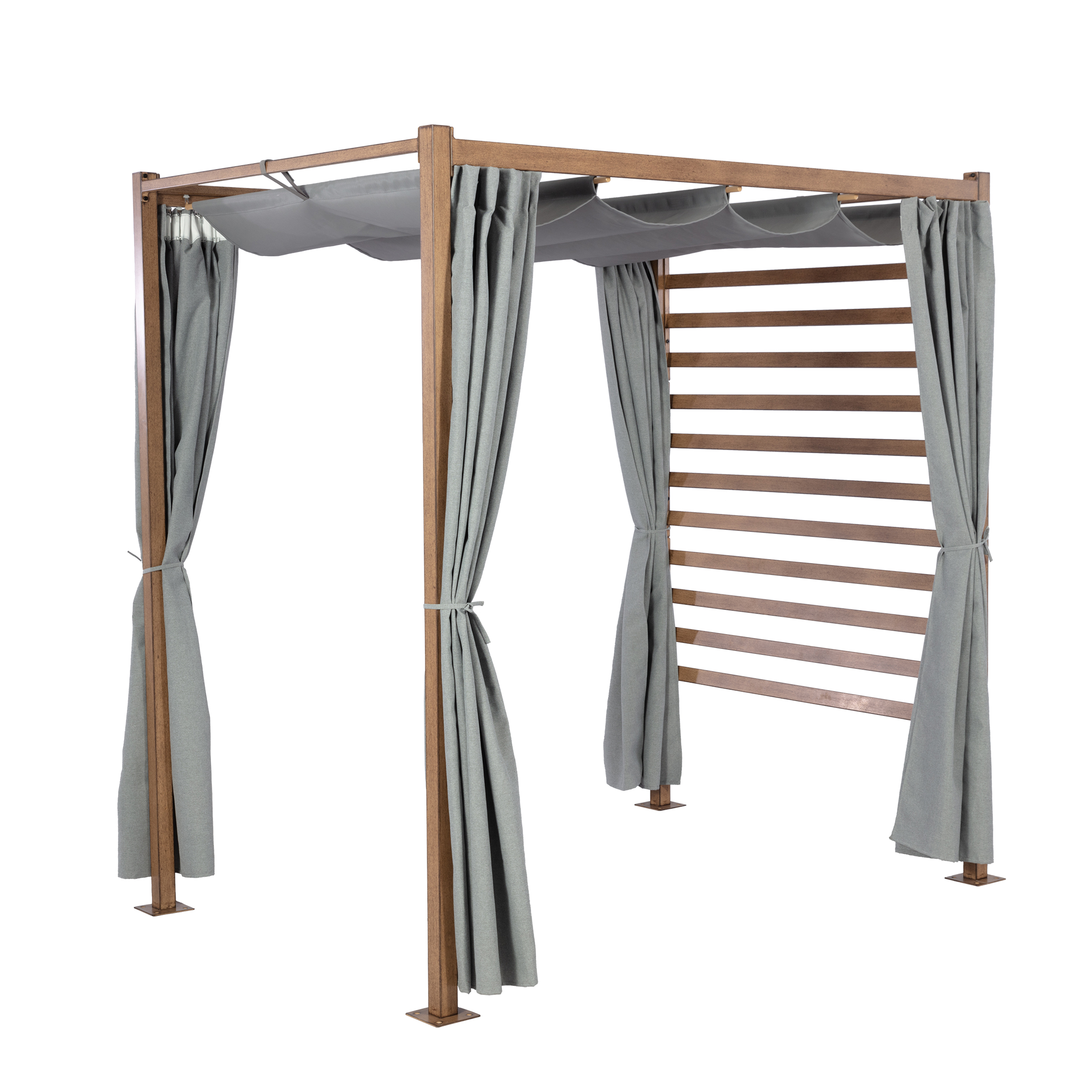 Better Homes & Gardens Marlow Pergola with Retractable Curtains and Faux Wood Finish, Grey
