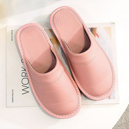 

CoCopeanut Black Home Leather Slippers Men s Indoor Flats Waterproof Autumn Lovers Shoes Classic House Couples Soft Leather Slippers