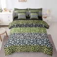 thumbnail image 1 of 7Pcs Kids Leopard Print Comforter Set, Rustic Cheetah Zebra Skin Patchwork Bedding Full (Comforter+Fitted+Flat Sheet+2 Pillowcases+2 Throw Pillow Covers) 7 Pieces Bed Set,Olive Green, 1 of 5