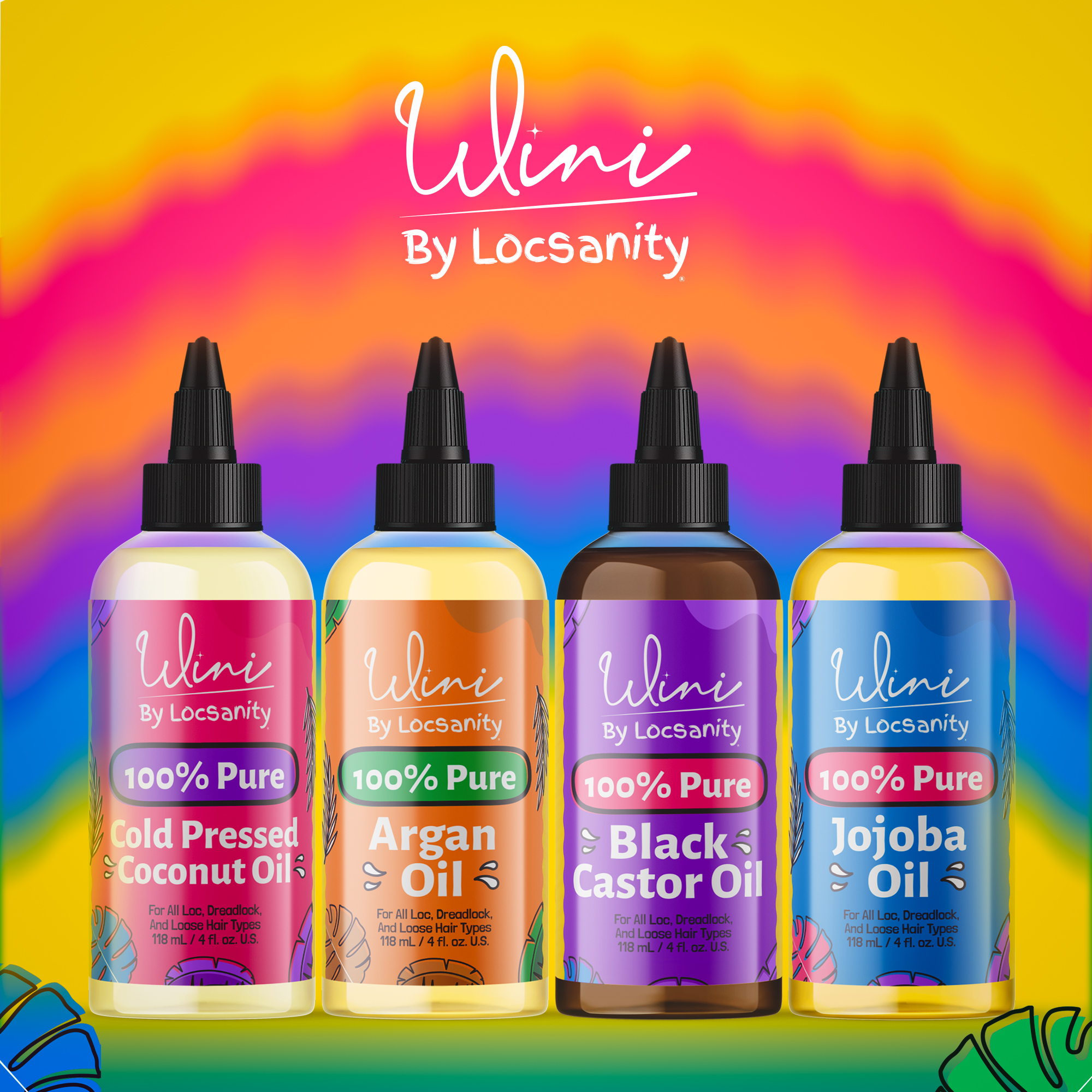 Wini by Locsanity 100% Pure Oil 4-Pack – Jojoba, Argan, Coconut & Black Castor Oils (4 fl oz Each) – Natural Oils for Hair, Skin, and Scalp Care