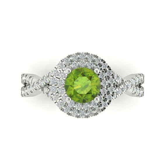 1.3125 ct Round Cut Natural Peridot with Simulated Diamond Halo Accents 14K White Gold Womens Engagement Ring