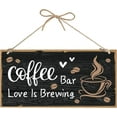 thumbnail image 1 of Letrero de madera rústico con texto "But First Coffee", con granos de café impresos, decoración para despensa, cocina, arte de pared de madera rústica, decoraciones colgantes., 1 of 7
