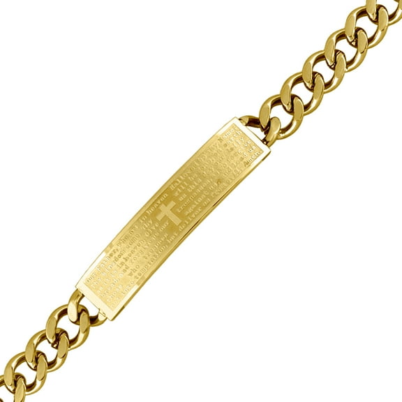 Stainless Steel Yellow-tone Mens English Prayer Comfort Curb Link 10mm Bracelet-8inch Link Bracelet for Men