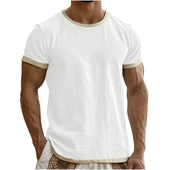 Ecqkame Men's Linen Tank Tops Summer Workout Sleeveless Shirts Wicking Lightweight Running Gym Muscle Shirts White XXXL