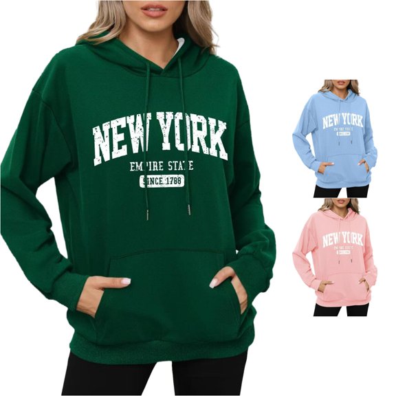 WERYOUNG Oversized Hoodies For Women Long Sleeve Letter Print Hoodies Sweatshirts With Pockets Winter Fall Pullover Hoodies Breathable Top L