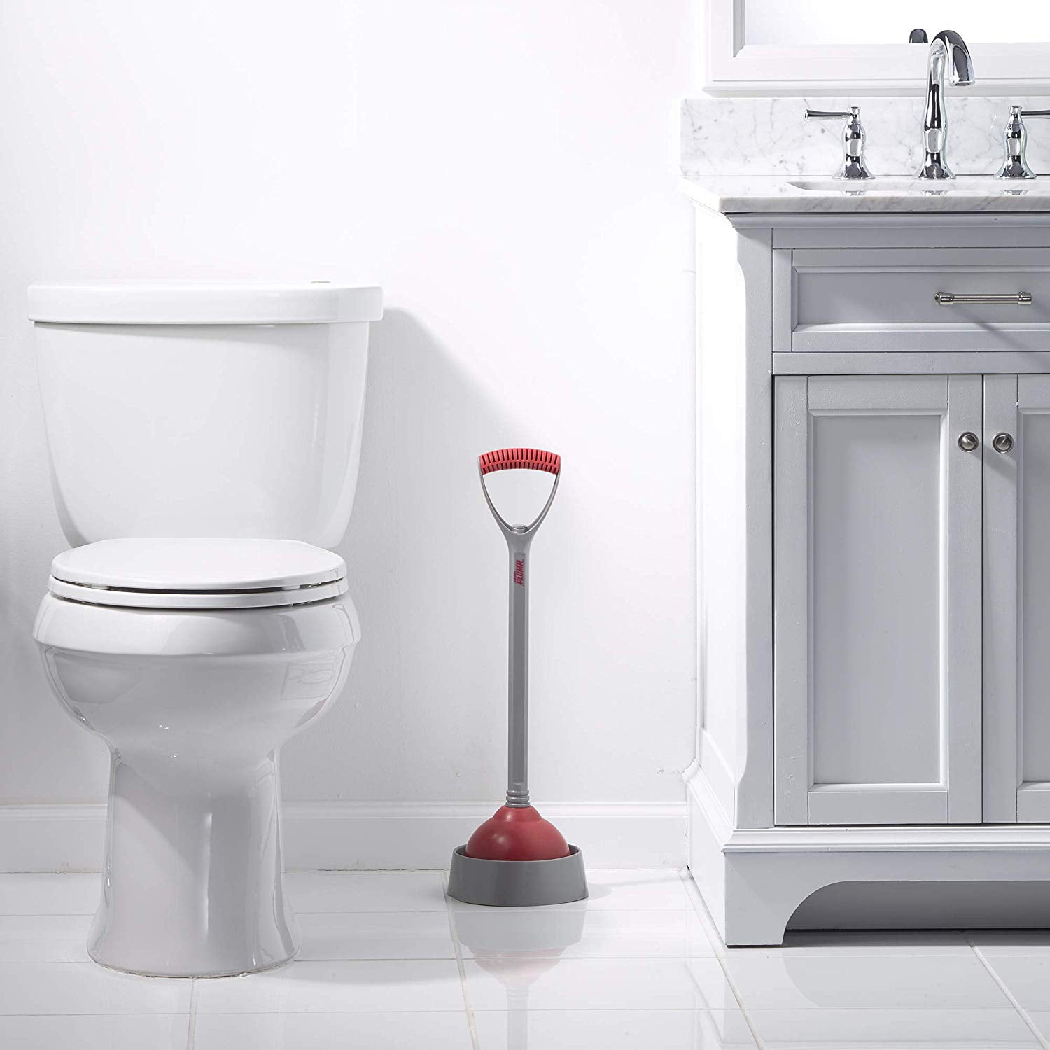 Liquid Plumber Deluxe Toilet Plunger & Caddy Keeps Floors Dry & Clean