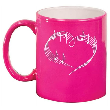 Heart Love Music Notes Ceramic Coffee Mug Tea Cup Gift for Her Sister Wife Best Friend Birthday Cute Graduation Music Lover Artist Musician Music Teacher World Music Day (11oz Hot Pink)