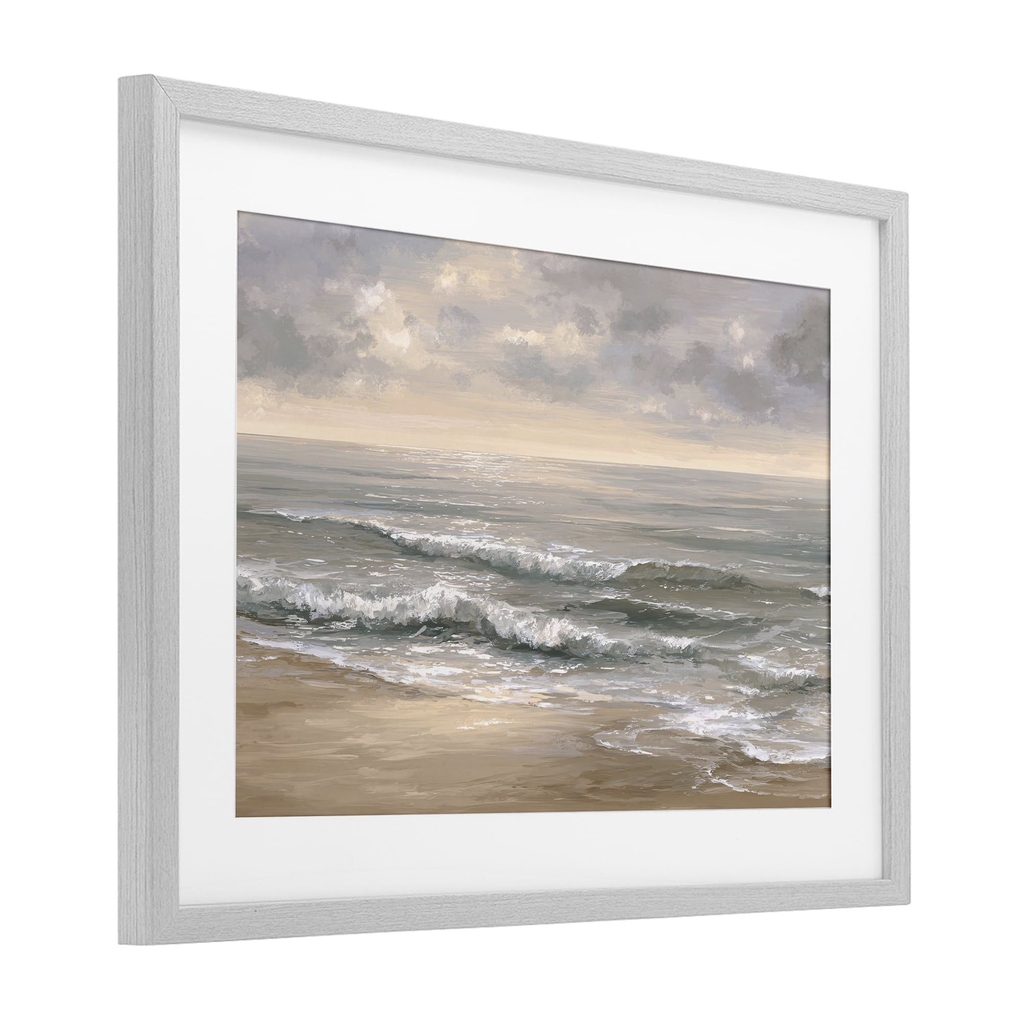 Stupell Industries Soft Rolling Beach Waves Gray Framed Print Under Glass, design by Jacky Ngan