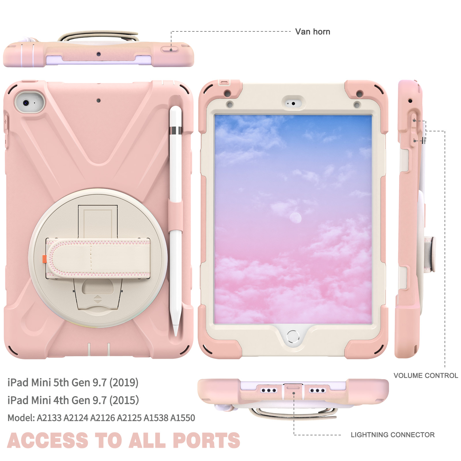 Allytech iPad Mini 5 Case Kids, iPad mini 4 Case with Screen Protector, Heavy Duty Protection Rugged Kids Friendly Shockproof Kickstand Pencil Holder Case Cover for Apple iPad mini 4/ mini 5,Pink