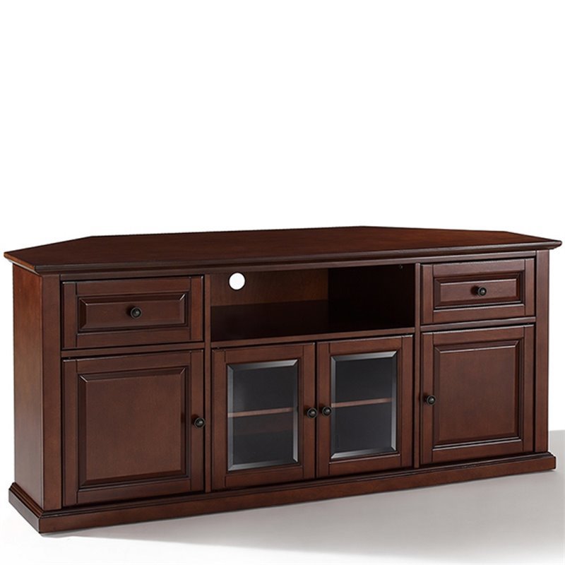 Pemberly Row 60" Corner TV Stand in Vintage Mahogany