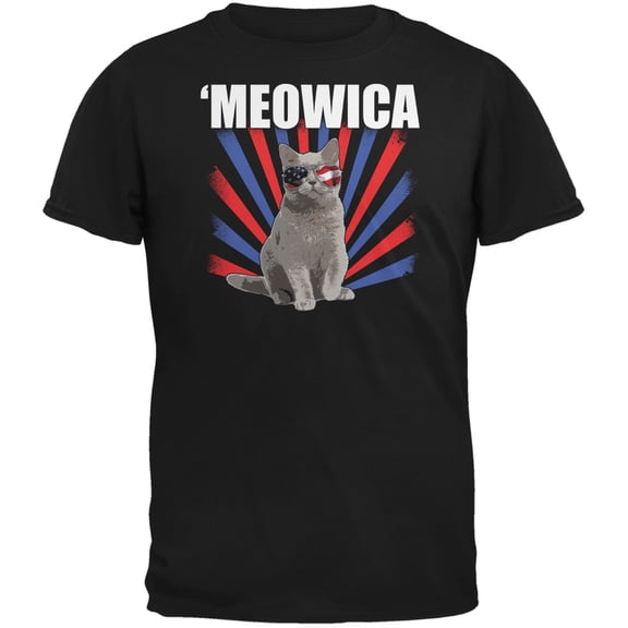 Cat 4th of July Meowica Black Youth T-Shirt - Large(14/16)