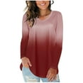 thumbnail image 3 of TIHLMK Womens Blouses Womens Long Sleeve V-Neck Gradient Colour Loose Casual Tee T-Shirt Tops Red, 3 of 4