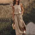 thumbnail image 2 of GZJCKJY Summer Dresses for Women,Summer Dress For Women Sleeveless Round Neck Maxi Dresses Solid Color Fork Opening Dress Khaki L, 2 of 5