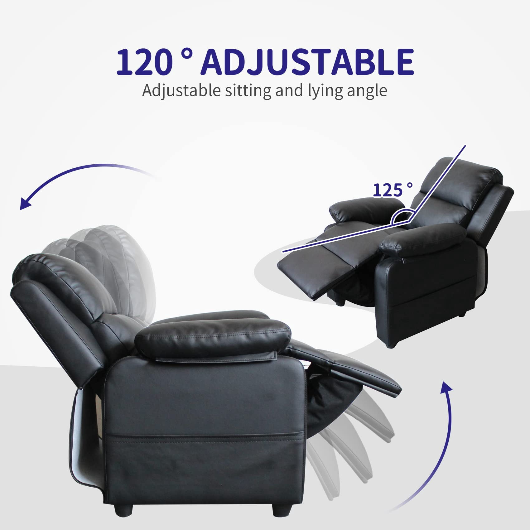 UNICOO® Kids Recliner Chair, Toddlers Recliner with Headrest Footrest and Lumbar Support, Ergonomic PU Leather Armchair Lounge Chair (Black)