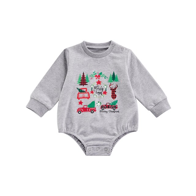 goowrom Barboteuse de Noël pour Bébé, Motifs de Dessins Animés Body Col Rond