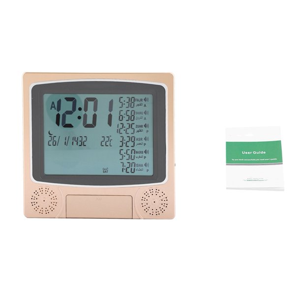 Reloj despertador digital automático para mesa y escritorio, con oración musulmana islámica Azan, dorado