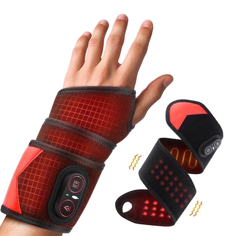 Wrist Heating Pad Wrap, Flexible Wraps for Wrist Elbow Leg and Arm, Thumb Brace Heating Pad with 660-850nm LED Light, 3000mAh Battery, Muscle Discomfort Relief