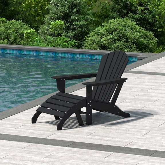 WestinTrends Dylan Lounge Chairs for Outside, 2 Pieces Seashell Adirondack Chair with Ottoman Set, All Weather Poly Lumber Outdoor Patio Chairs Furniture Set, Red