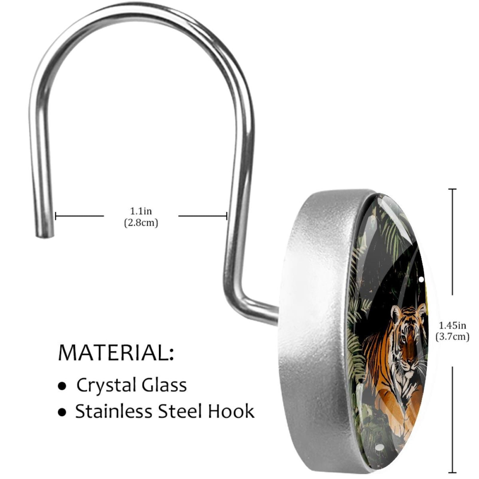 Tigers Laying on Forest Shower Curtain Hooks Round Crystal Glass, Set of 12 Shower Curtain Rings - Shower Hooks for Curtain Shower Rings