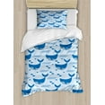 thumbnail image 1 of Whales Duvet Cover Set Twin Size, Rhythmic Flock of Fish Big Animals Ocean Swimming Waves Illustration, Decorative 2 Piece Bedding Set with 1 Pillow Sham, Cobalt Blue and Baby Blue, by Ambesonne, 1 of 3