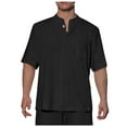 thumbnail image 6 of Iugvhana Cotton Linen Shirts for Men Short Sleeve Round Neck Pocket Shirt Button Down Shirts Summer Beach Tee Shirt Top Black L, 6 of 8