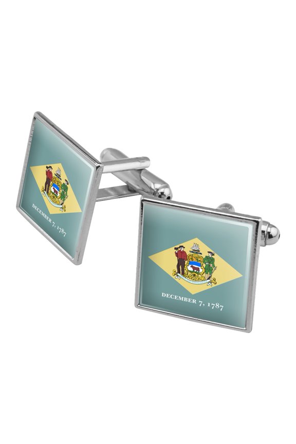 Delaware State Flag Square Cufflink Set - Silver or Gold