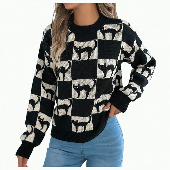 Linfrsh Halloween Sweater Halloween Pumpkin Head Print Pullover Sweatshirt Long Sleeve Sweatshirt Teen Girls Autumn Black,S