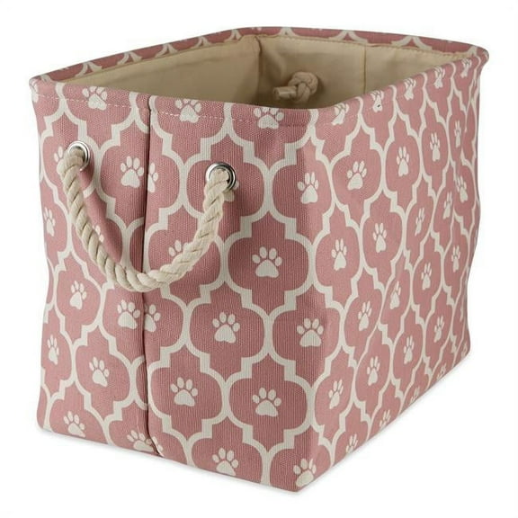 Lattice Paw Rectangle Polyester Pet Bin, Rose - Large