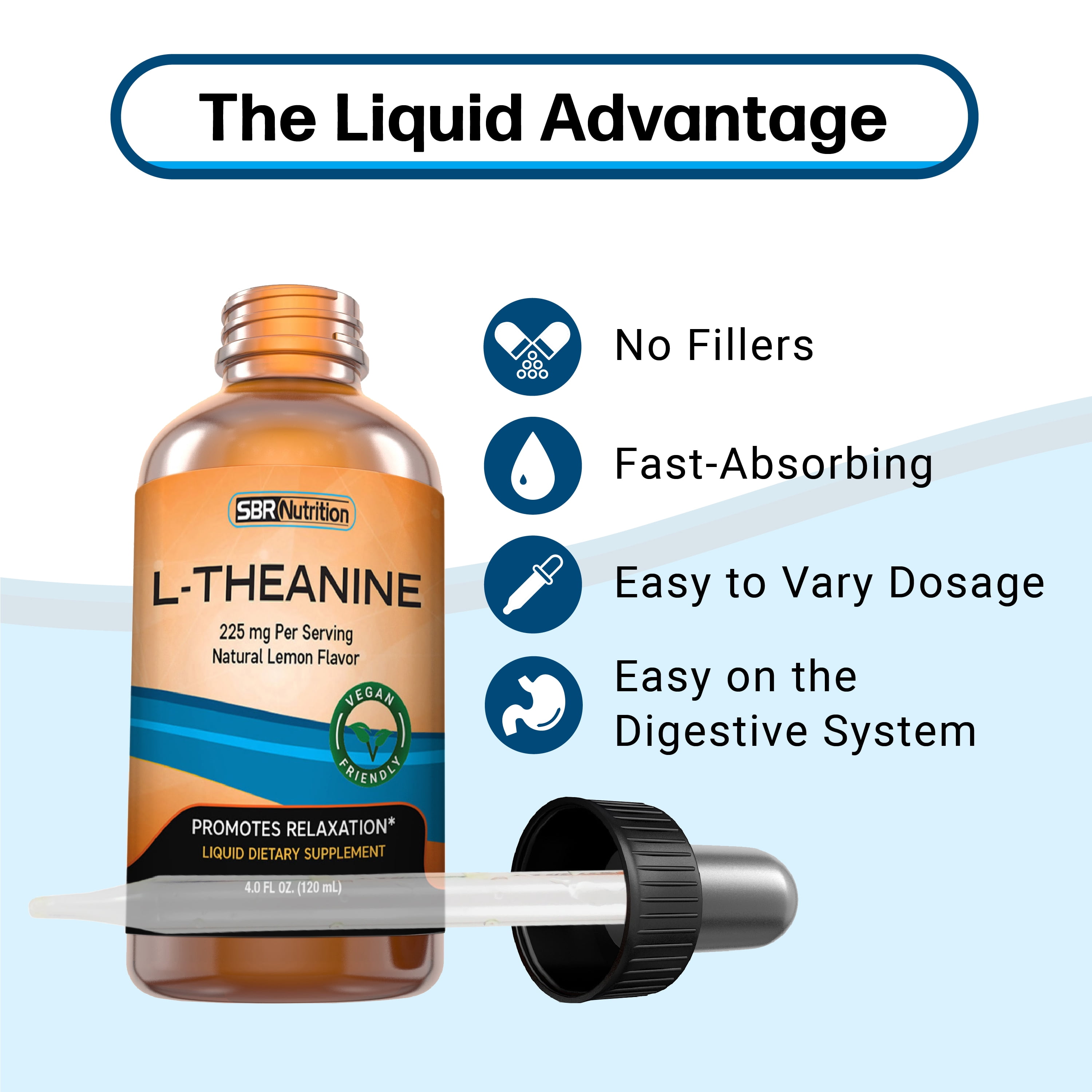 MAX ABSORPTION Liquid L-Theanine Drops | All Natural, Vegan, Alcohol Free, Non-GMO | for Stress Relief, Relaxation, Focus Without Drowsiness | Synergistic with Coffee or Caffeine