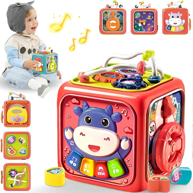 Cubo Didáctico Juguete Montessori Educativo 6 En 1 Para Bebé Xtellar Rojo