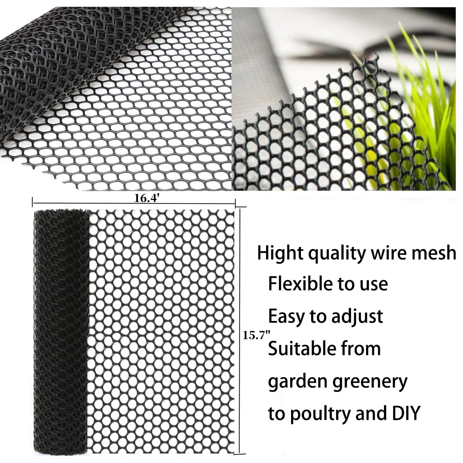 Plastic Chicken Wire Fencing, MODANU 15.7" x 16.4' Chicken Wire Mesh,Poultry Netting, Poultry Fence, Chicken Wire for Crafts, Plastic Garden Fencing, Floral Chicken Wire, Black