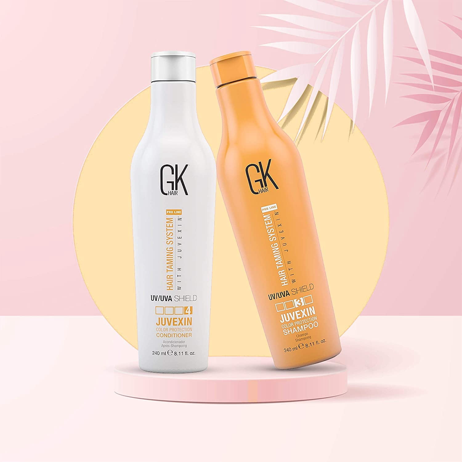 Global Keratin GK Hair Shield Shampoo and Conditioner Duo (240ml/ 8.11 fl. oz) | Against Sun, UV/UVA Rays | For Dry, Split Ends with Aloe Vera and Natural Oils - All Hair Types