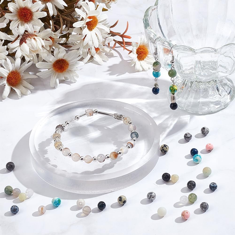 750 Pcs 15 Styles Natural Round Stone Beads Mixed Gemstone Beads Kits 6mm Crystals Gemstone Beading Loose Spacer Beads for Bracelet Necklace Earrings Jewelry Making Hole: 1mm