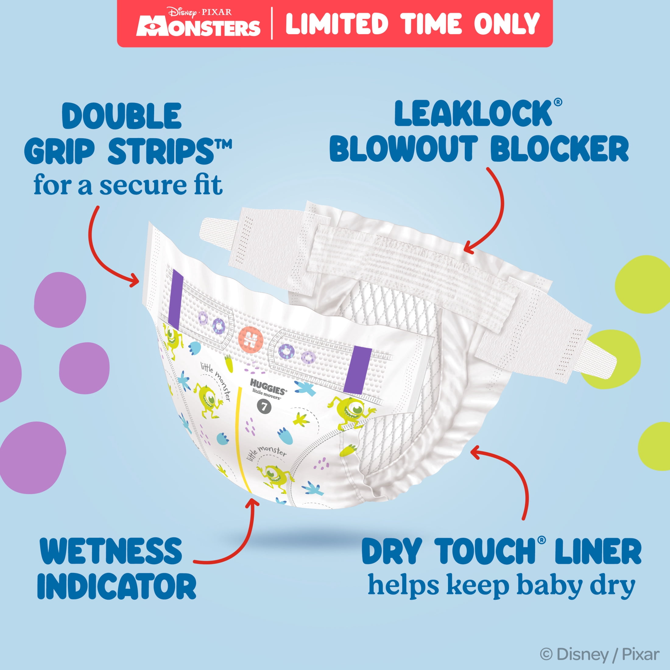 Huggies Little Movers, Little Monsters Edition Baby Diapers, Size 4, 58 Count