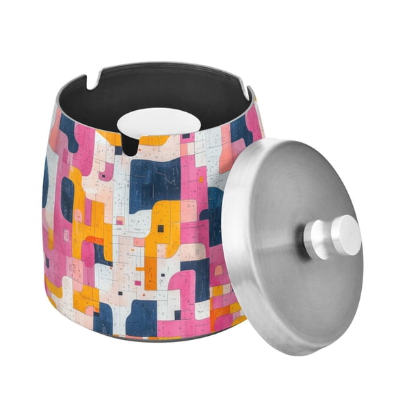 Yayeee Ashtray with Lid for Cigarette Smokeless Stainless Steel Home Ash Holder, Art Geometric