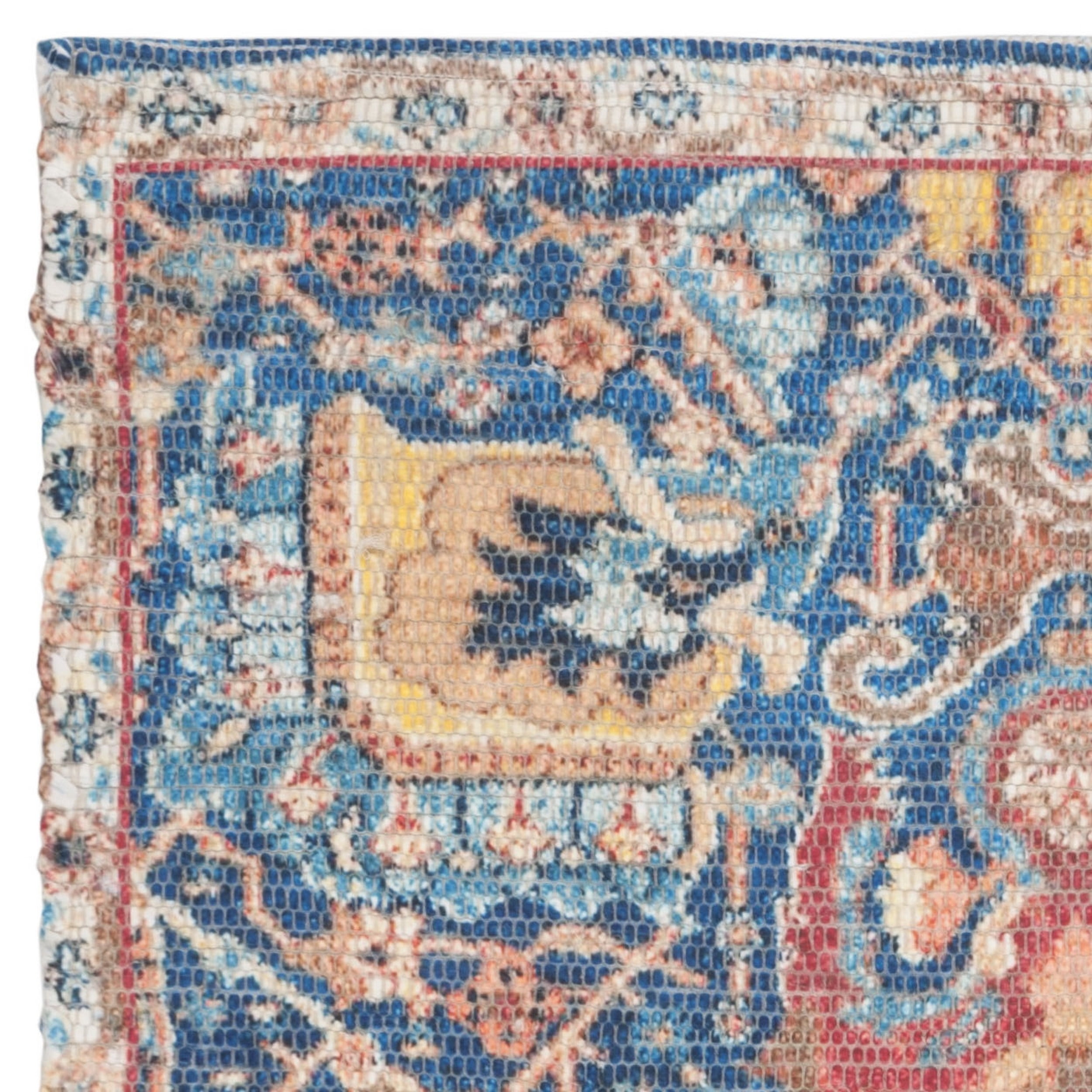 SAFAVIEH Saffron Jessamine Border Cotton Area Rug, Blue/Orange, 4' x 6'