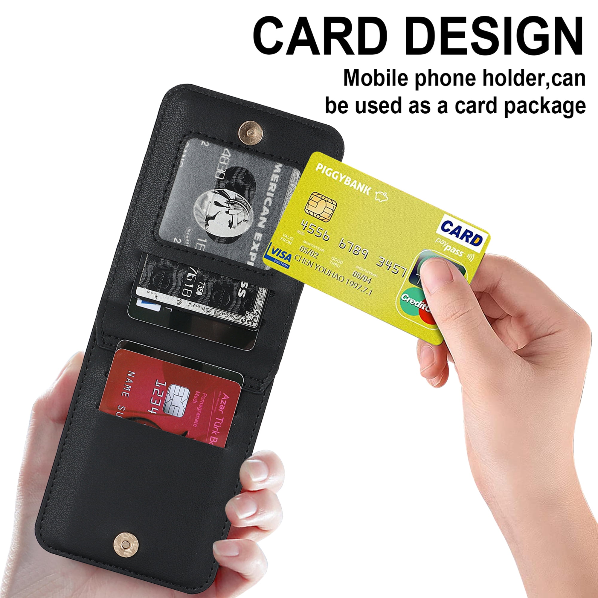 Decase for Samsung Galaxy Z Flip 5 Luxury Zipper Wallet Phone Case, Multi-Function Kickstand Card Holder Adjustable Fashion Flip Cover Case with Crossbody Strap for Samsung Z Flip 5 5G,Black
