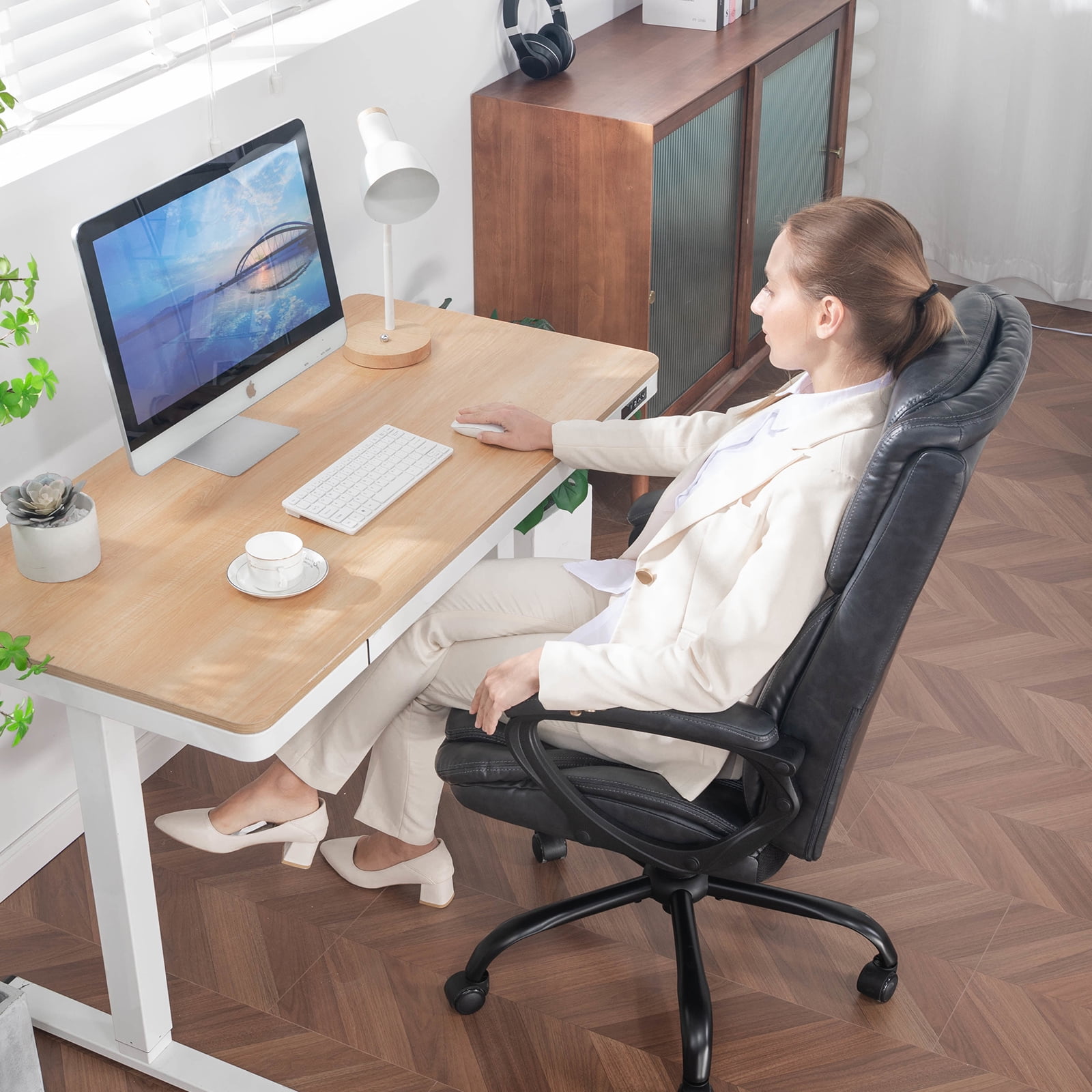 Mainstays Executive Ergonomic High Back Leather Home Office Desk Chair, Gray