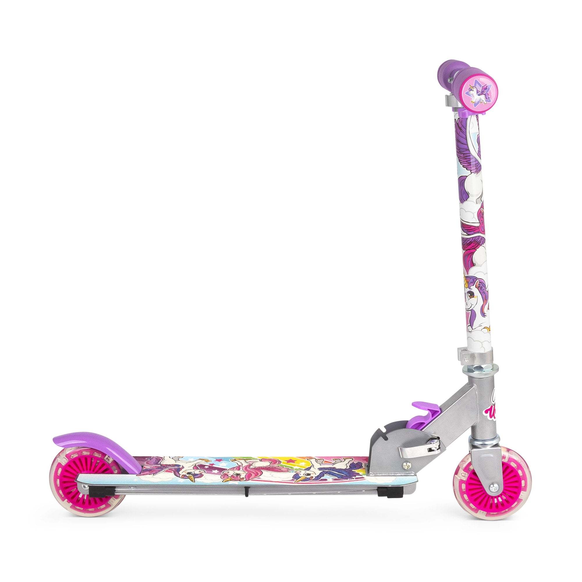 Ozbozz: Flashing Scooter - Unicorn - Light-Up Wheels, Adjustable Height, 2 Wheel Outdoor Ride-On, Foam Handles, Foldable, 100lb Limit, Kids 5+