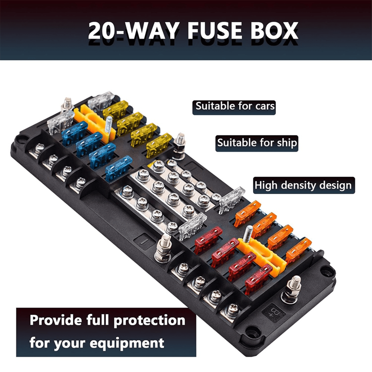 20 Way Blade Fuse Block 16 Circuit Fuse Holder Fuse DC SUB Panel with Ground and Cover for Car Boat Marine Trike Truck