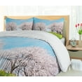 thumbnail image 5 of Ambesonne Tree Duvet Cover Sets, Japanese Spring Flowers, 2-Queen, Aqua Pink Green, 5 of 7