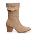 thumbnail image 6 of FAMITION Cowboy Boots for Women Pointed Toe Pull-On Cowgirl Boots Mid Calf Western Embroidered Booties Beige 9, 6 of 7