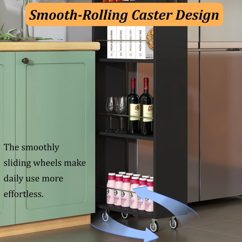 71''H 7-Tier Pull-Out Storage Shelf Cabinet with Wheels, Kitchen Rolling Storage Rack Cart for Narrow Spaces