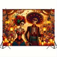 thumbnail image 3 of Tapiz para colgar en la pared con diseño de pareja de esqueletos del Día de los Muertos, 150 x 130 c, 3 of 3