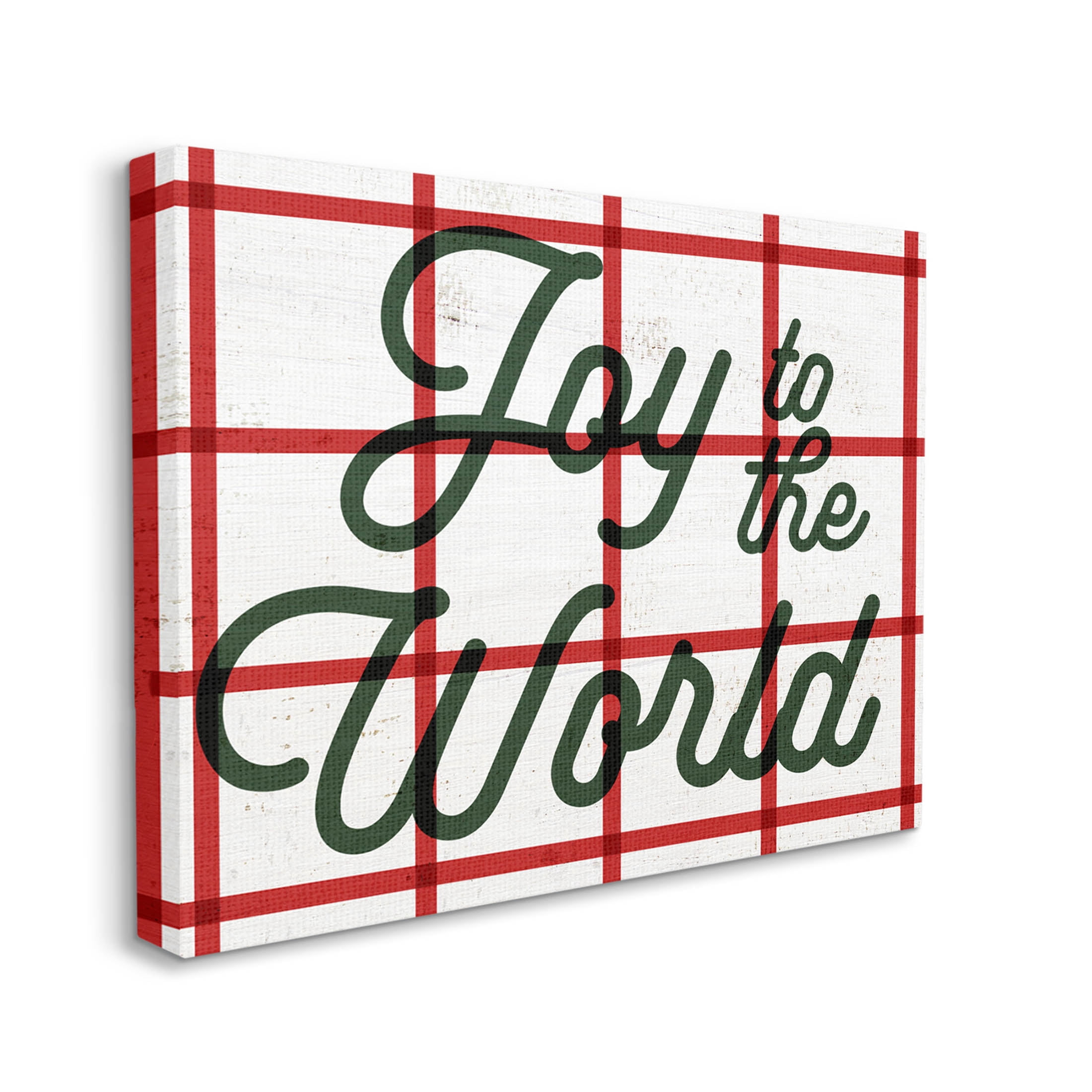 Joy To The World Tartan Phrase Holiday Graphic Art Gallery Wrapped Canvas Print Wall Art