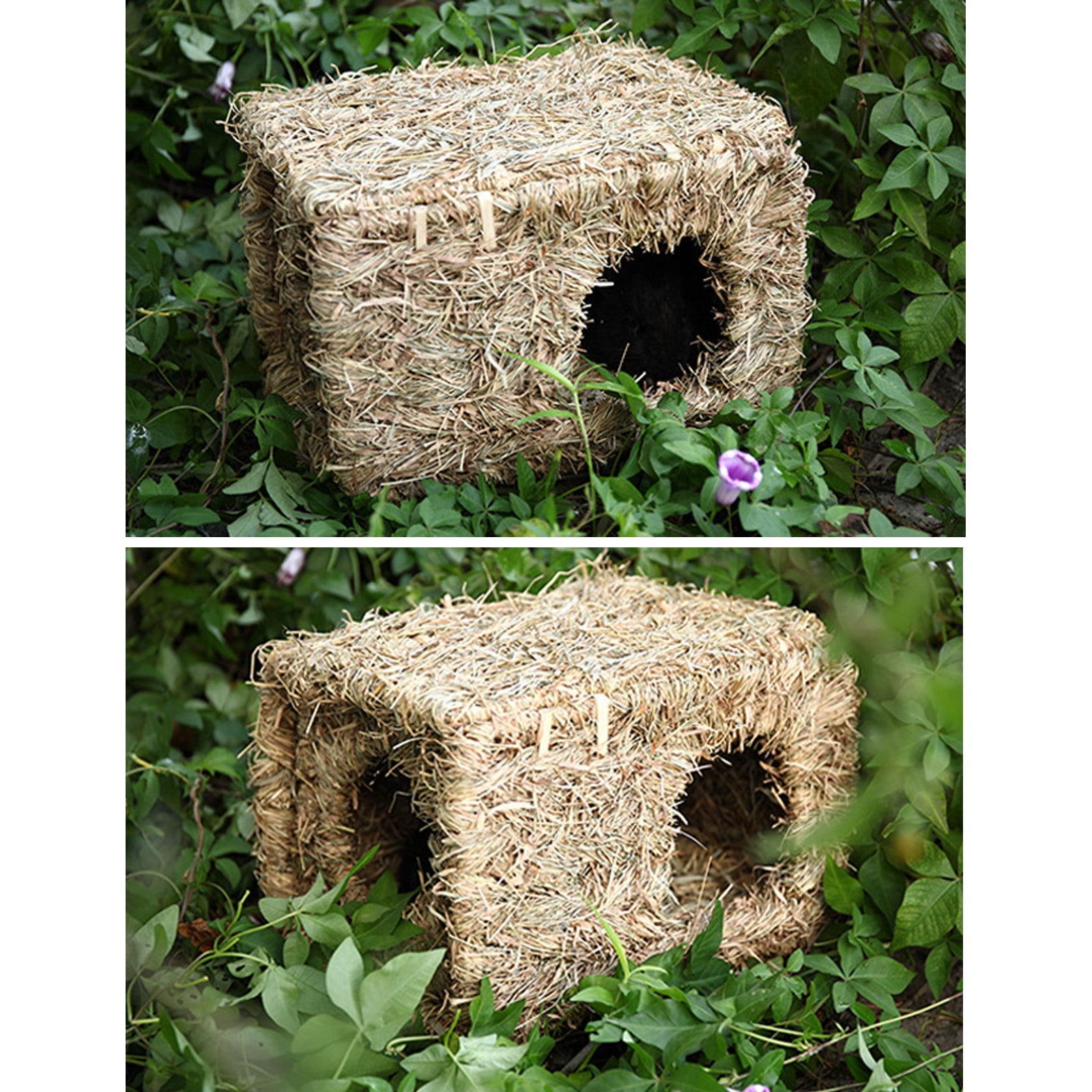 Bunny Grass House Natural Straw Woven Nest Tunnel Chew Toys for Hamsters