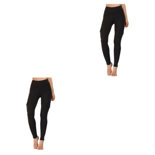 Minnieouse Pantalones cortos de yoga ajustados de cintura alta Pantalones deportivos de bolsillo Leggings deportivos casuales Running Cargo Skin Negro METRO 2piezas