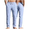 thumbnail image 6 of Men's Casual Linen Pants with Elastic Waist, Drawstring, and Side Pockets - Breathable & Comfortable, 6 of 9