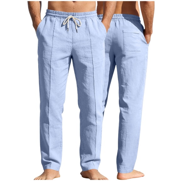 Purcolt Men's Lightweight Pants Dressy Casual Elastic Waist Drawstring Beach Yoga Pants Summer Loose Fit Straight Leg Dress Pants Trousers with Pockets