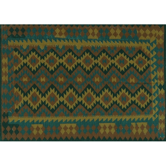 Ahgly Company Machine Washable Indoor Rectangle Southwestern Turquoise Blue Country Area Rugs, 6' x 9'